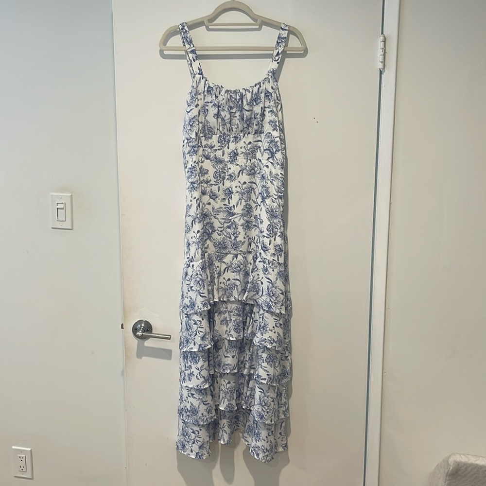 Lulus White Dress with Blue Flowers